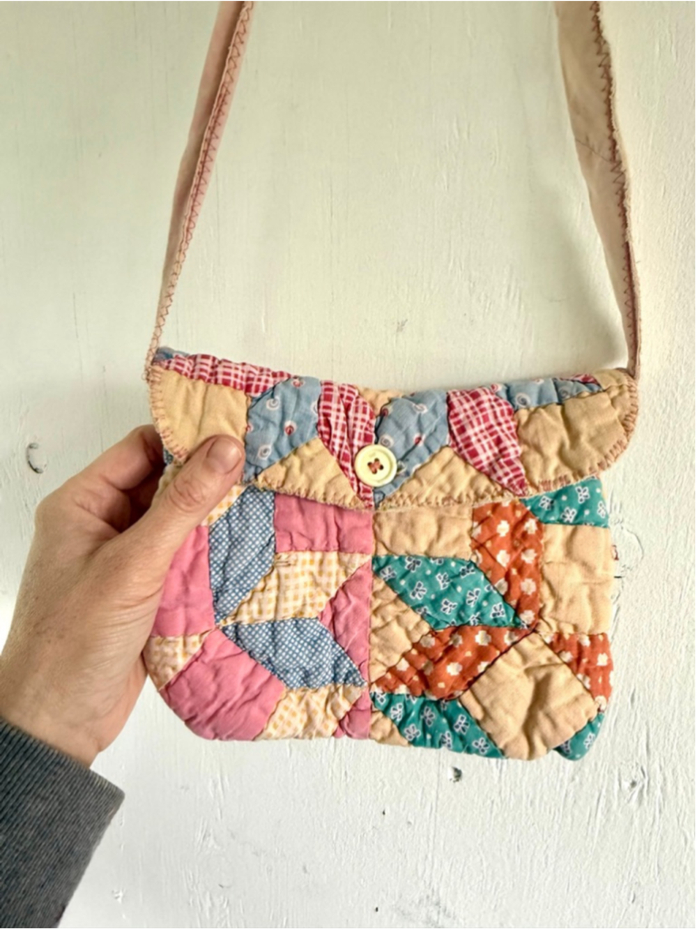 Vintage Handmade Quilted Patchwork Shoulder Bag Cottagecore